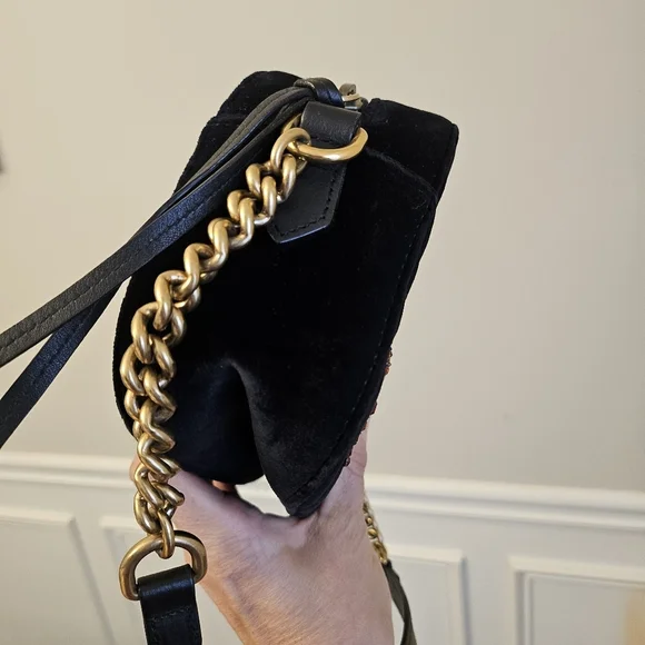 Gucci GG Marmont Velvet Camera Bag Star Crystal Embellished Black - Picture 7 of 16